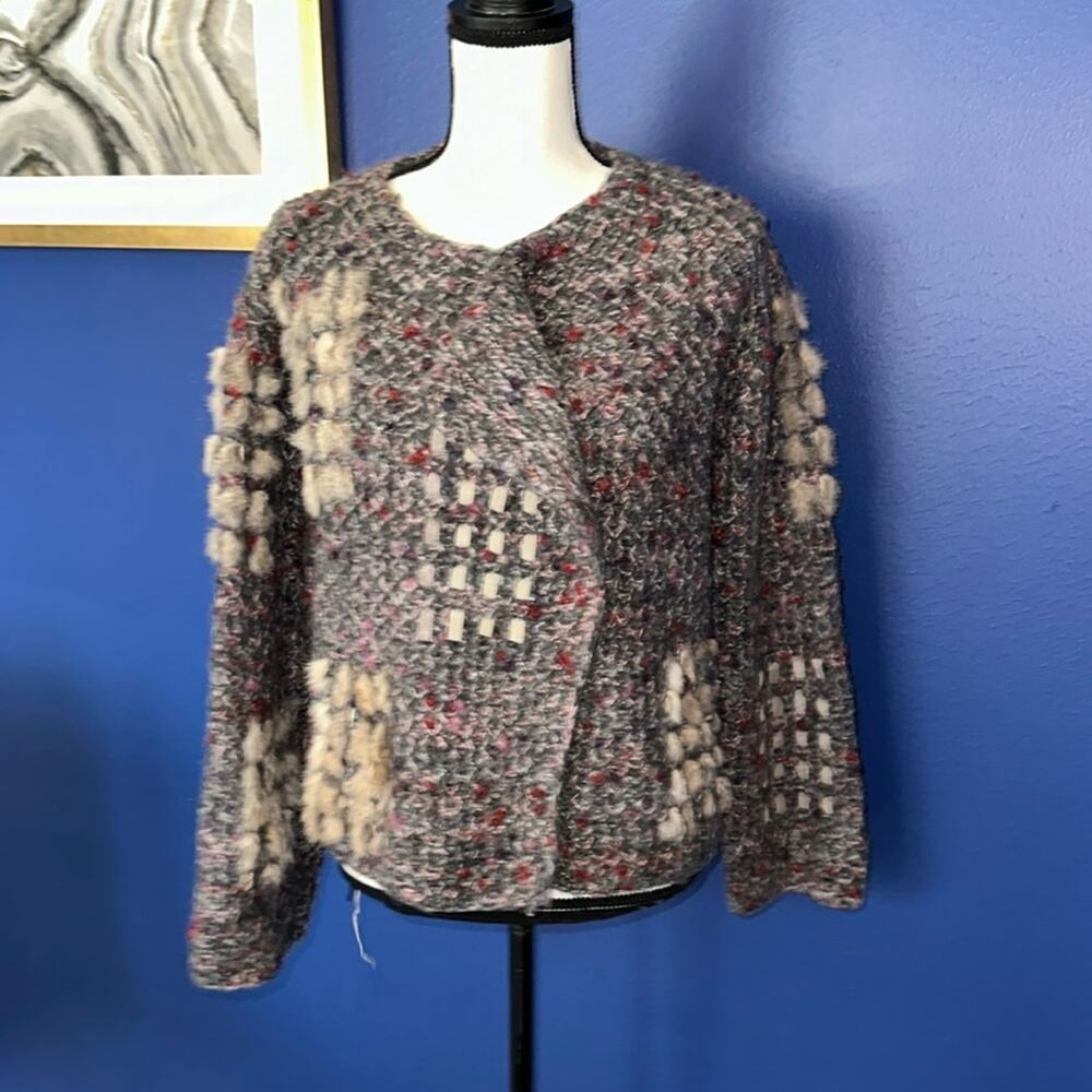 Vintage Hand Loomed Fur & Leather Cardigan by Nancy Bossio – Size M/L
